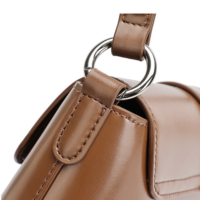 Women's Genuine Leather Vintage Baguette Shoulder Bag with Buckle