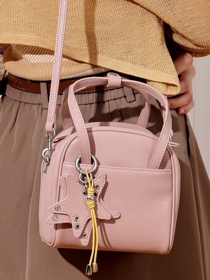 Women's Genuine Leather Mini Boston Bag with Star Charm