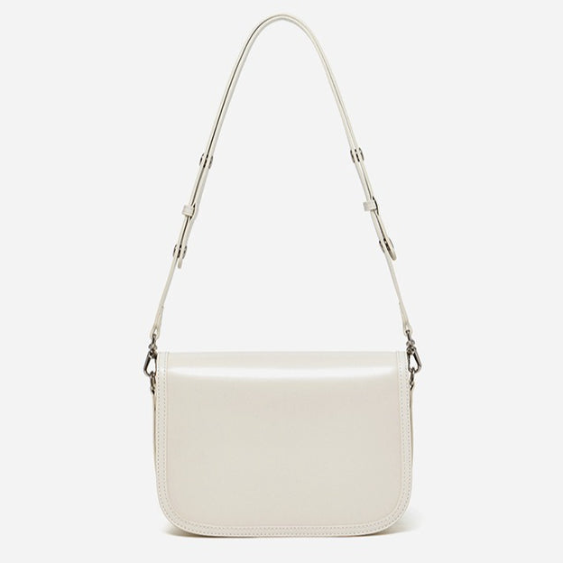 Women's Plain Cowhide Curved Satchel with Twist-Lock Closure