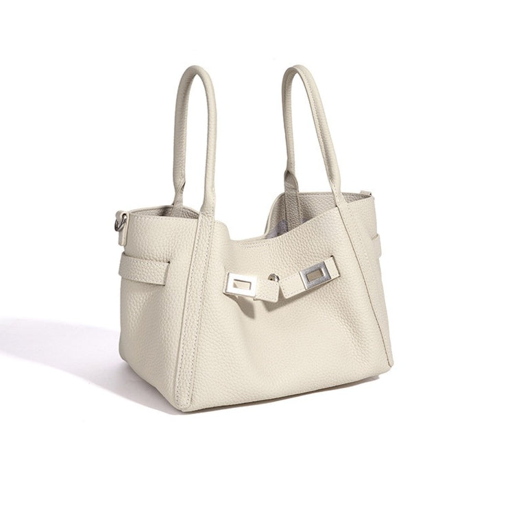 Women's Pebbled Cowhide Mini Bucket Bag with Detachable Pouch