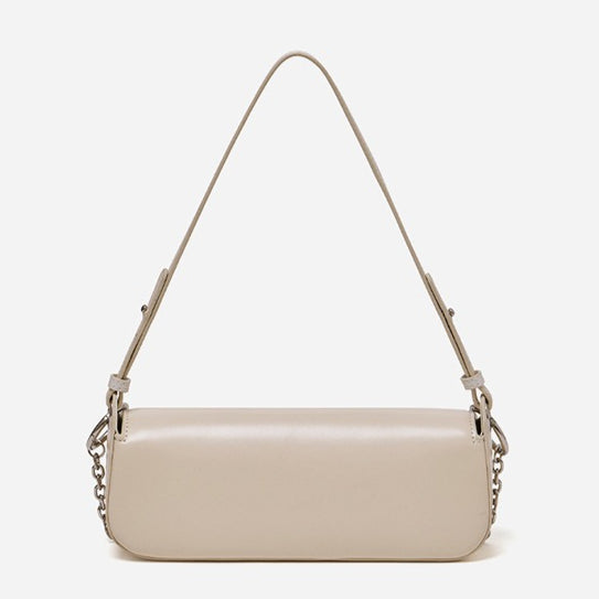 Women's Smooth Cowhide Silver-Buckle Baguette Shoulder Bag