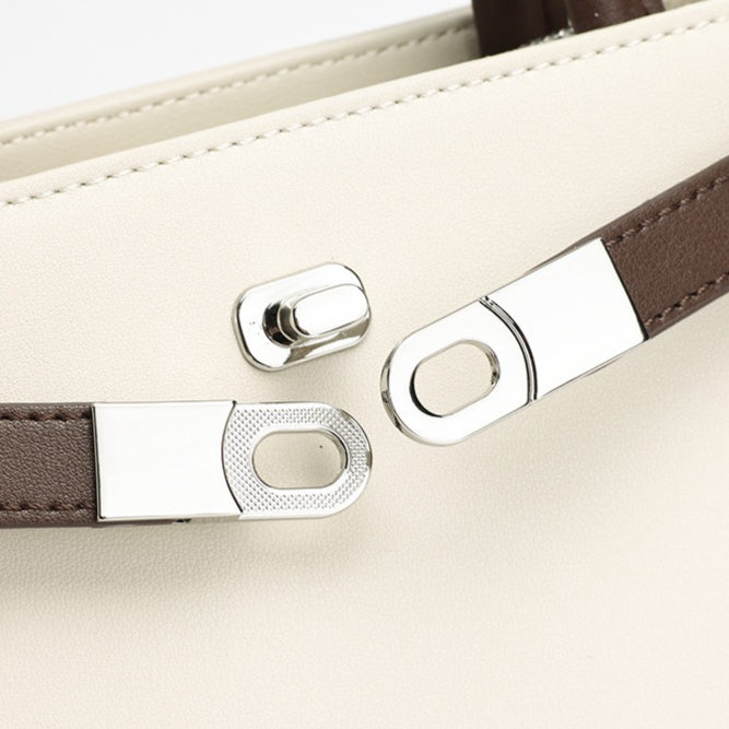 Women's Nappa Cowhide Turn-Lock Satchel with Detachable Strap