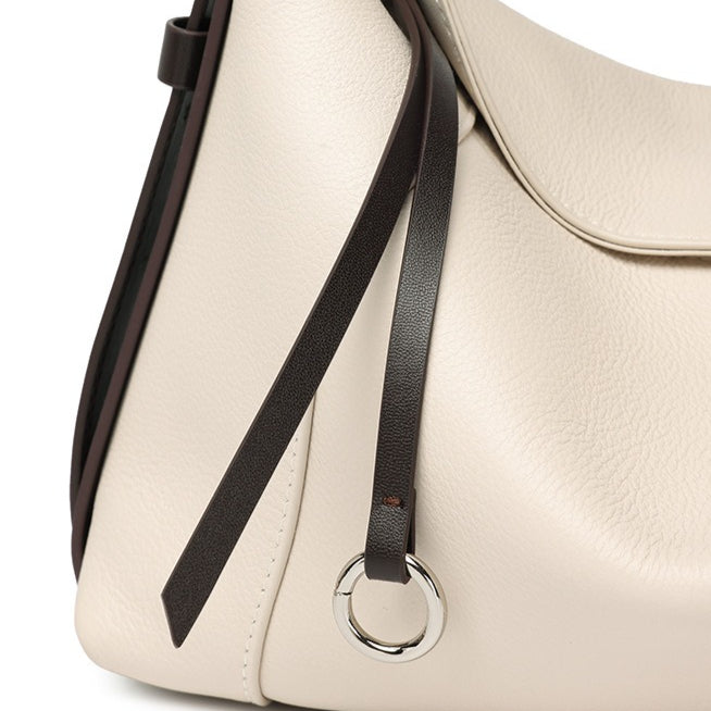 Women's Milled Cowhide Geometric Shoulder Bag with Ring Detail