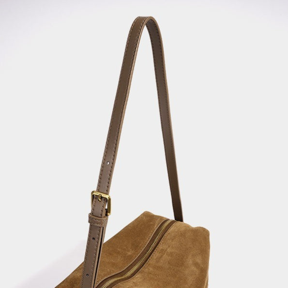 Women's Suede Leather Slouchy Clutch Bag with Adjustable Strap