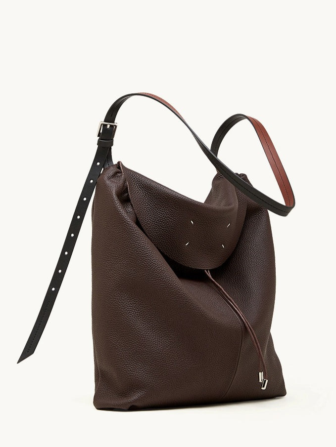 Women's Genuine Leather Slouch Tote Bag with Adjustable Strap & Detachable Pouch
