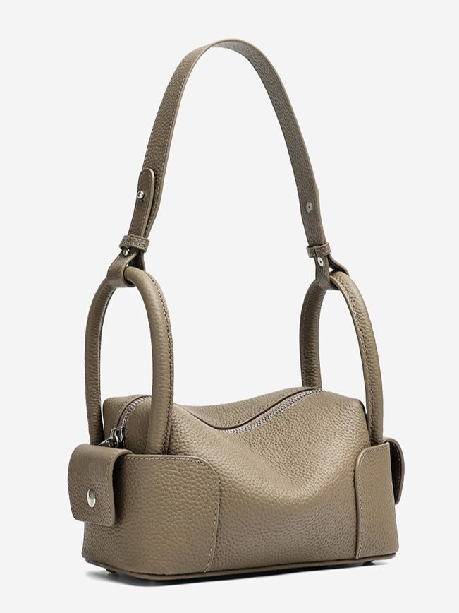 Women's Pebbled Cowhide Mini Boston Bag with Adjustable Strap