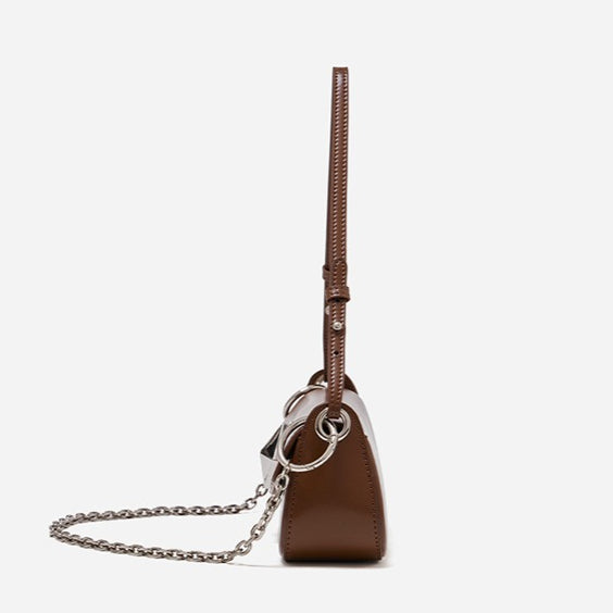 Women's Smooth Cowhide Silver-Buckle Baguette Shoulder Bag