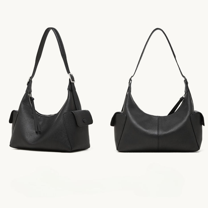 Women's Full-Grain Vegetable-Tanned Leather Tote Bag with Side Pockets