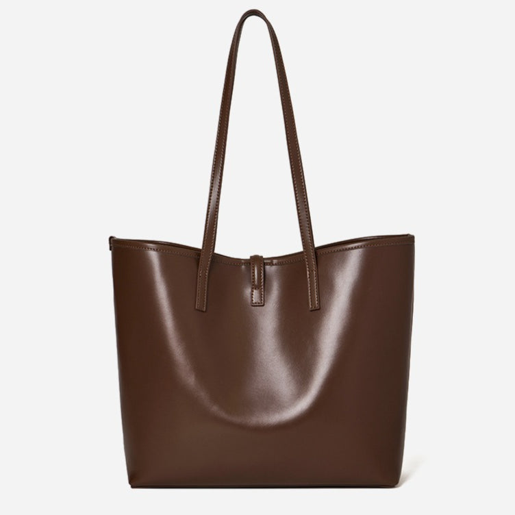 Women's Cowhide Tote Bag Set with Convertible Inner Pouch