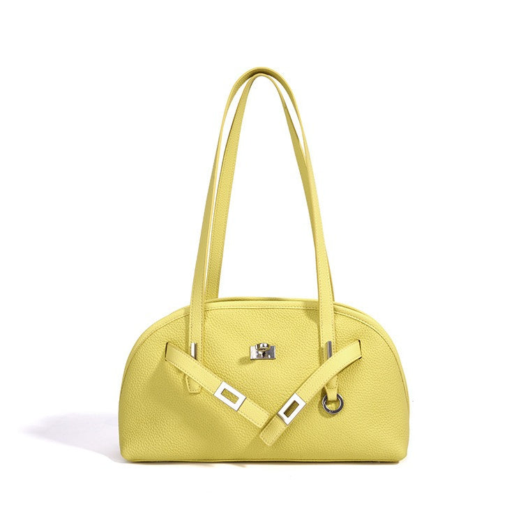 Women's Pebbled Cowhide Half-Moon Tote Bag with Quilted Liner