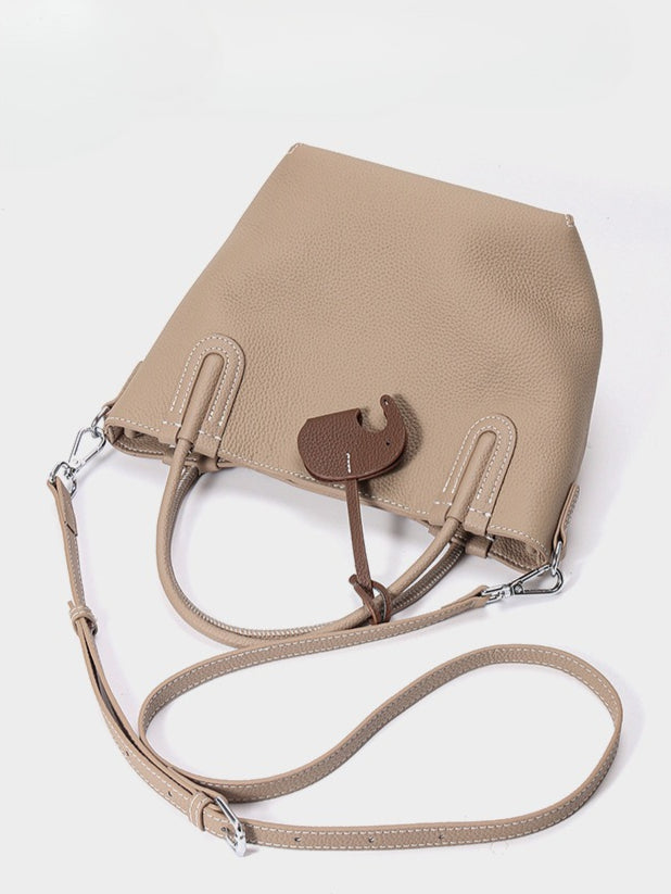 Women's Pebbled Cowhide Elephant Charm Mini Bucket Bag