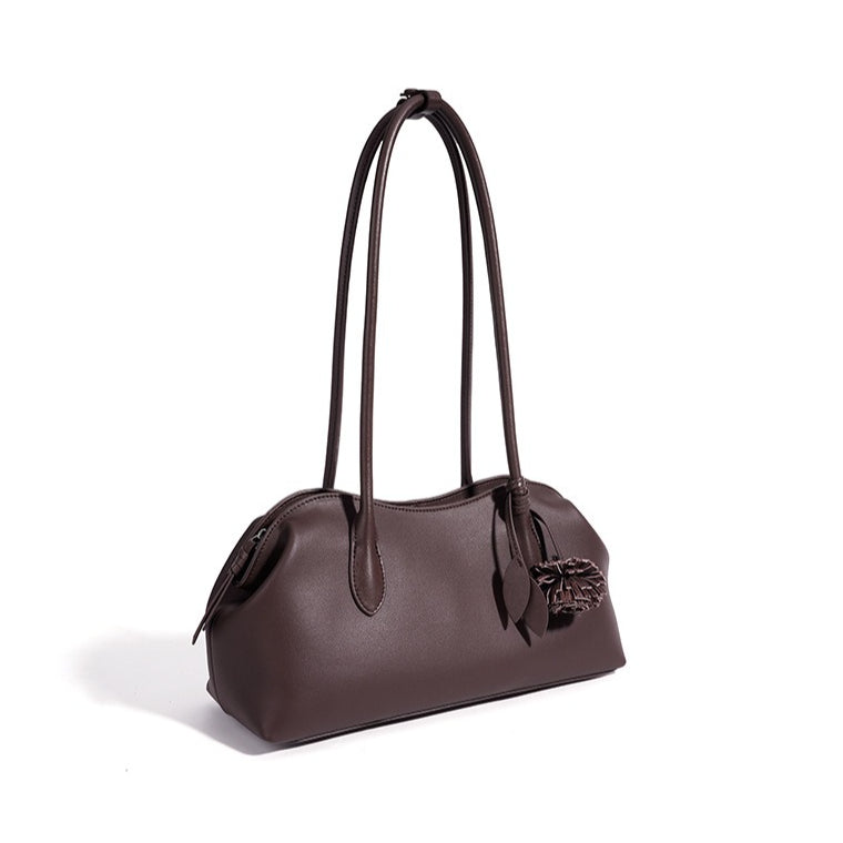 Women's Genuine Leather Curved Shoulder Clutch with Tassel Charm