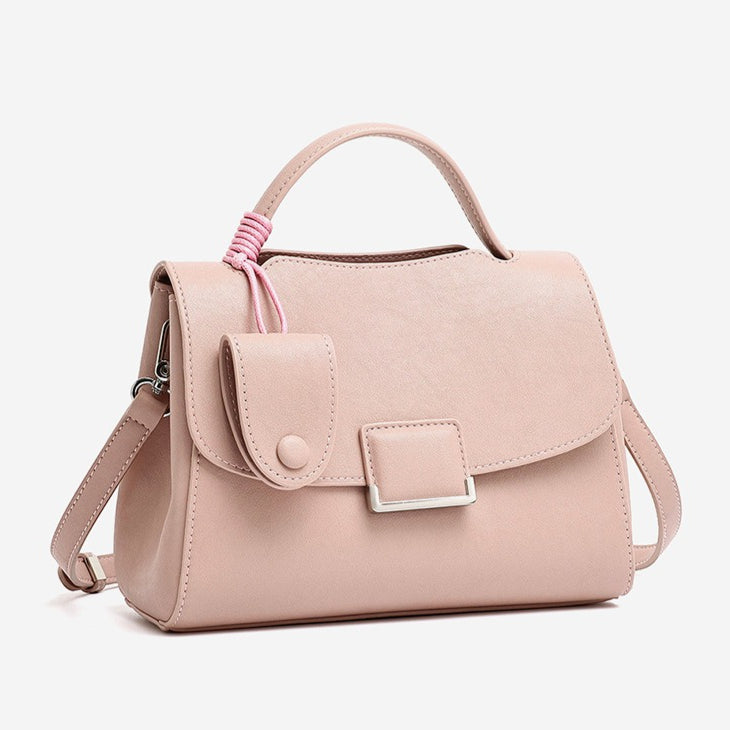Women's Genuine Leather Square Flap Bag with Magnetic Closure