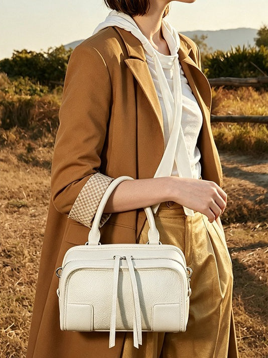 Women's Pebbled Cowhide Boston Bag with Detachable Straps