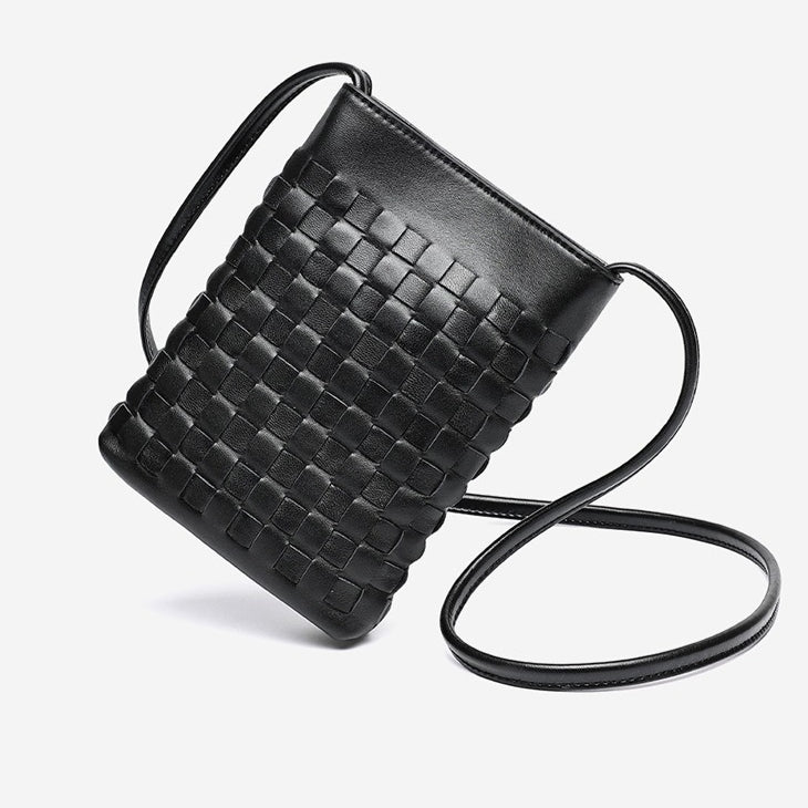 Women's Woven Sheepskin Mini Phone Bag with Adjustable Strap