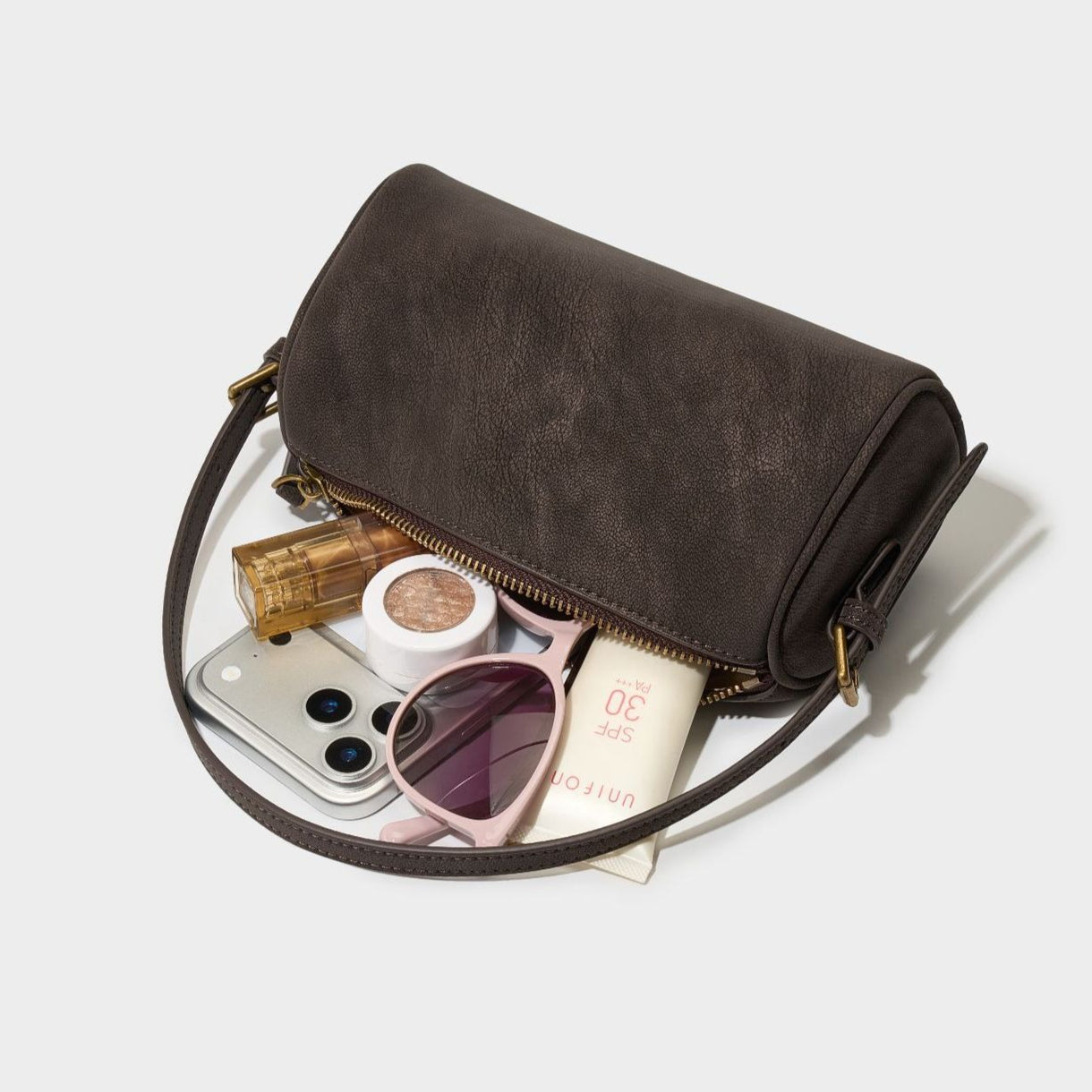 Women's Matte Cowhide Mini Cylinder Bag with Leather Charm
