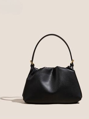 Women's Genuine Leather Ruched Cloud Clutch Bag with Detachable Strap