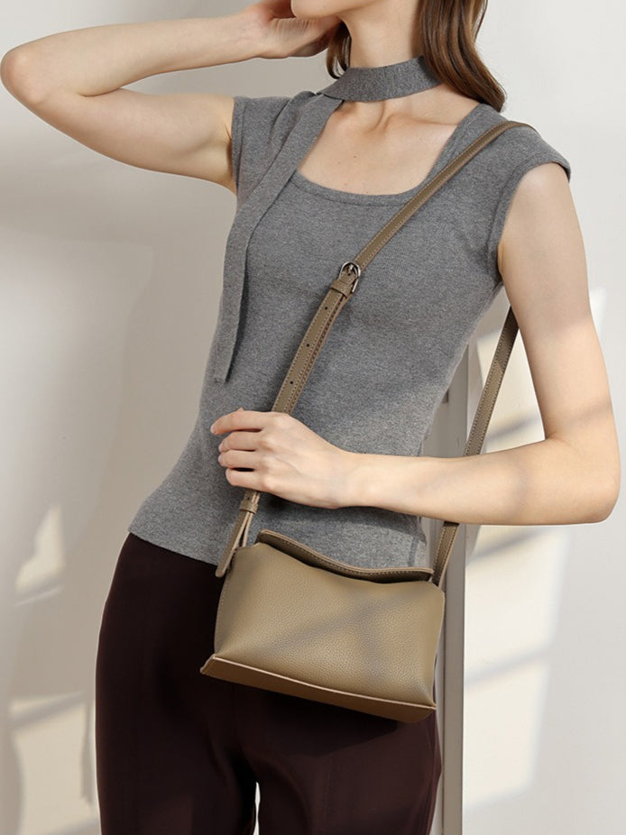 Women's Pebbled Cowhide Flap Crossbody Bag with Hidden Clasp