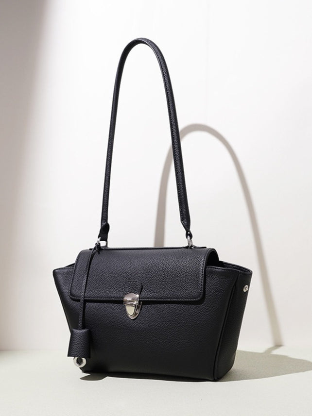 Women's Pebbled Cowhide Winged Flap Tote with Detachable Strap