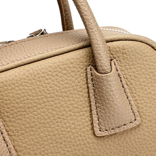Women's Pebbled Cowhide Mini Boston Bag with Adjustable Strap