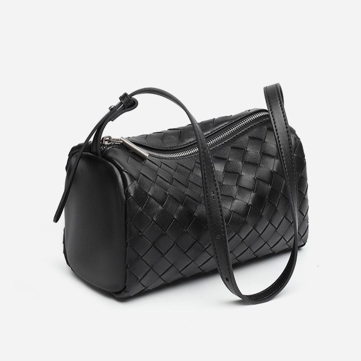 Women's Woven Sheepskin Baguette Bag with Adjustable Strap
