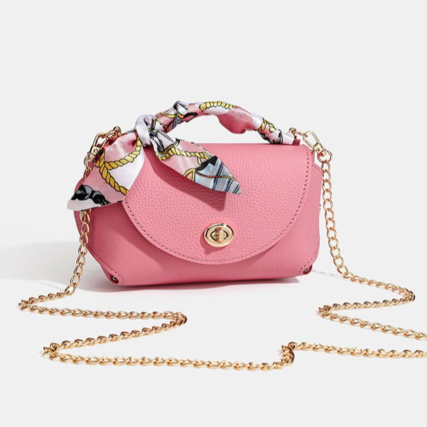 Women's Pebbled Cowhide Scarf Handle Chain Crossbody Bag