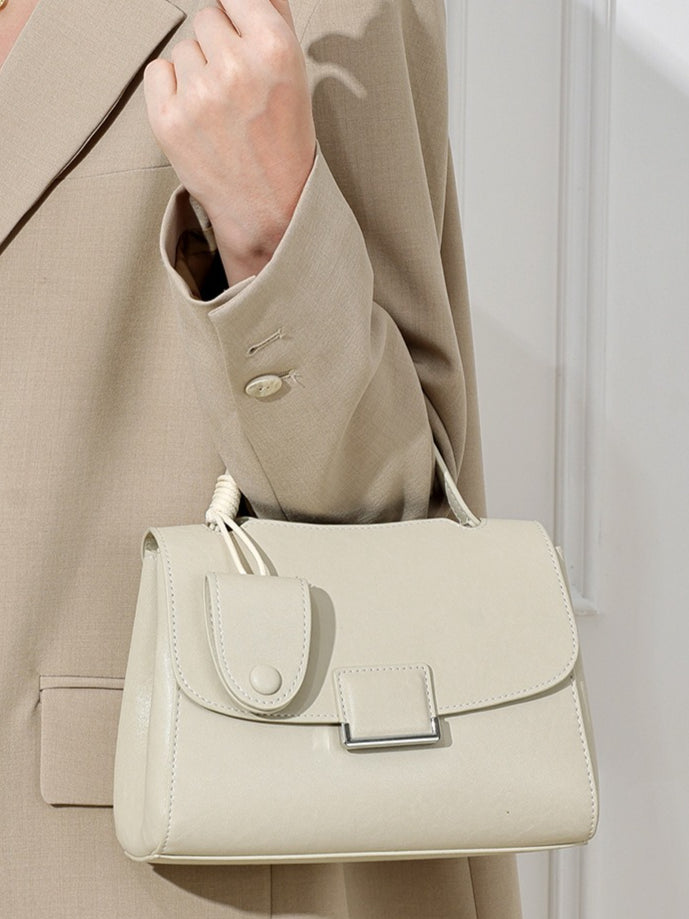 Women's Genuine Leather Square Flap Bag with Magnetic Closure