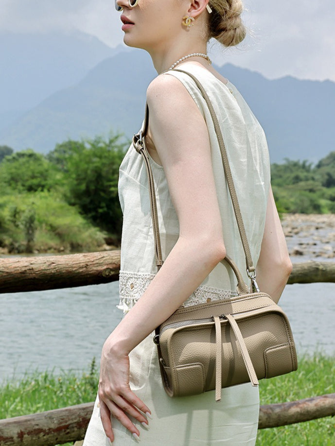 Women's Pebbled Cowhide Boston Bag with Detachable Straps