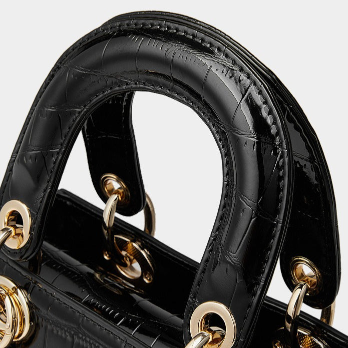 Women's Genuine Leather Croc Embossed Top Handle Crossbody Bag