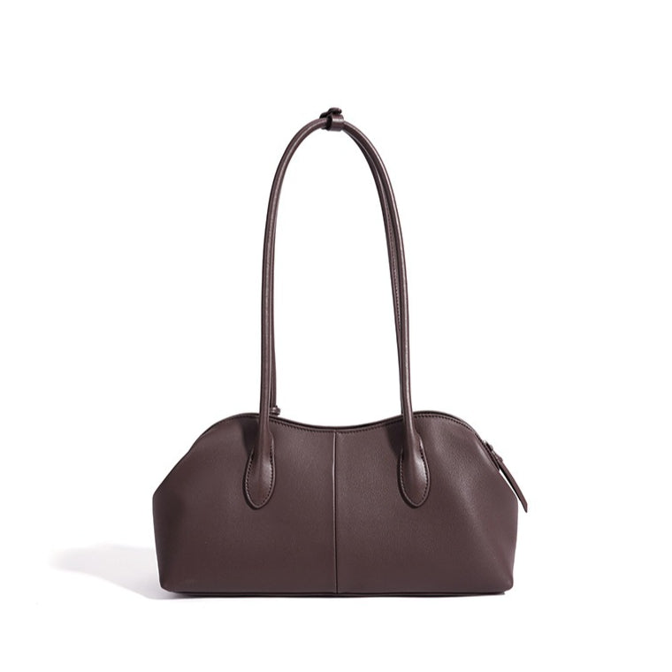 Women's Genuine Leather Curved Shoulder Clutch with Tassel Charm
