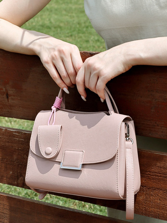 Women's Genuine Leather Square Flap Bag with Magnetic Closure