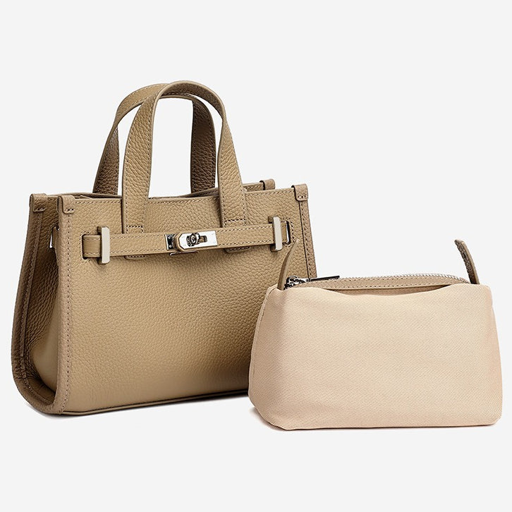 Women's Pebbled Cowhide Kelly Bag with Metal Turn-Lock