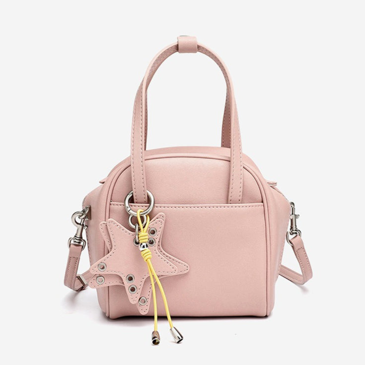Women's Genuine Leather Mini Boston Bag with Star Charm