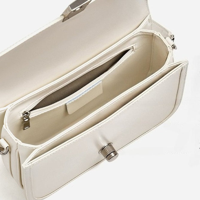 Women's Plain Cowhide Curved Satchel with Twist-Lock Closure