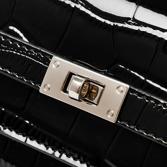 Women's Glossy Croc Cowhide Twist-Lock Envelope Bag