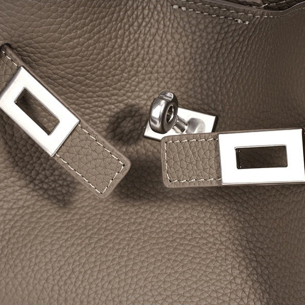 Women's Pebbled Cowhide Mini Bucket Bag with Detachable Pouch