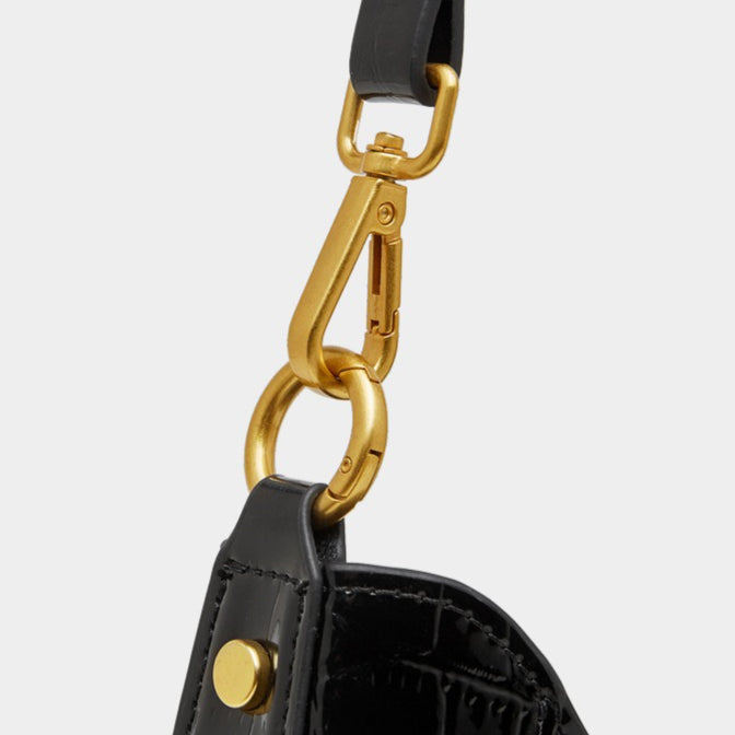 Women's Croc-Embossed Genuine Leather Hobo Bag with Detachable Pouch