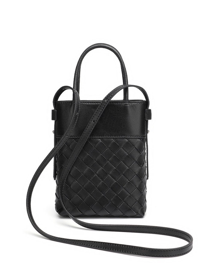 Women's Woven Lambskin Mini Tote with Adjustable Strap