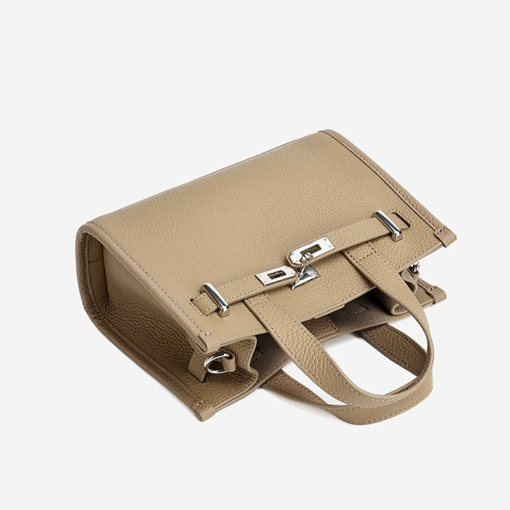 Women's Pebbled Cowhide Kelly Bag with Metal Turn-Lock