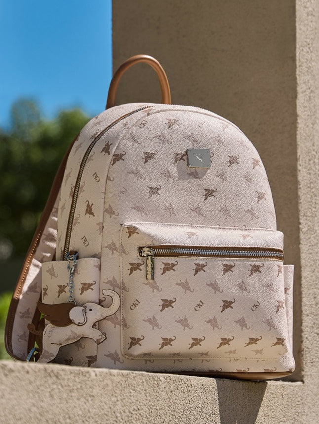 Women's Flying Elephant Print Backpack with Large Capacity and Zipper Closure