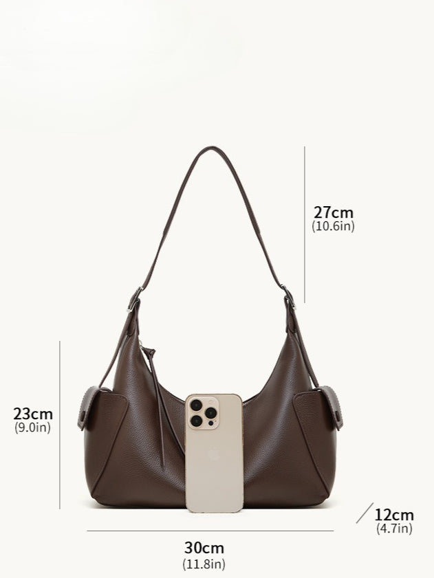 Women's Full-Grain Vegetable-Tanned Leather Tote Bag with Side Pockets