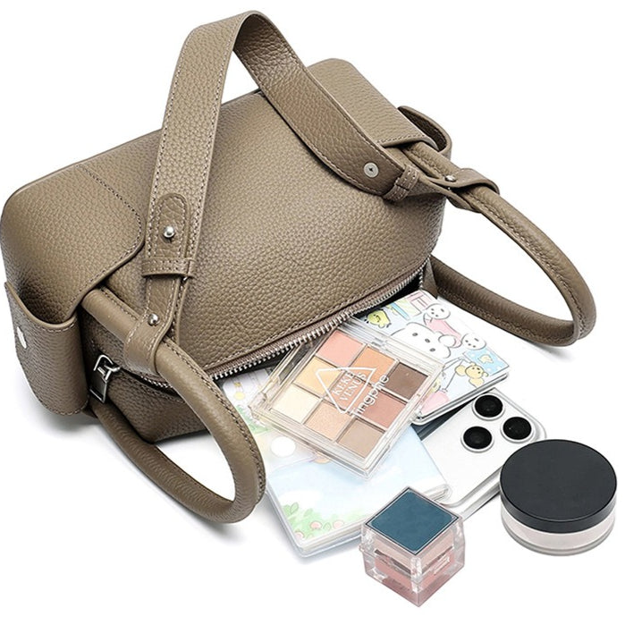 Women's Pebbled Cowhide Mini Boston Bag with Adjustable Strap
