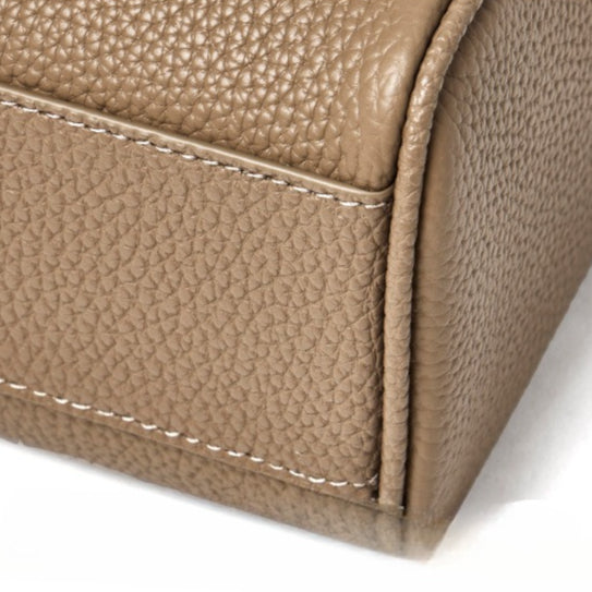 Women's Lychee-Grain Cowhide Flap Bag with Top Handle