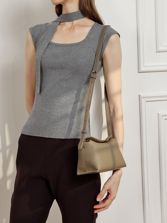 Women's Pebbled Cowhide Flap Crossbody Bag with Hidden Clasp