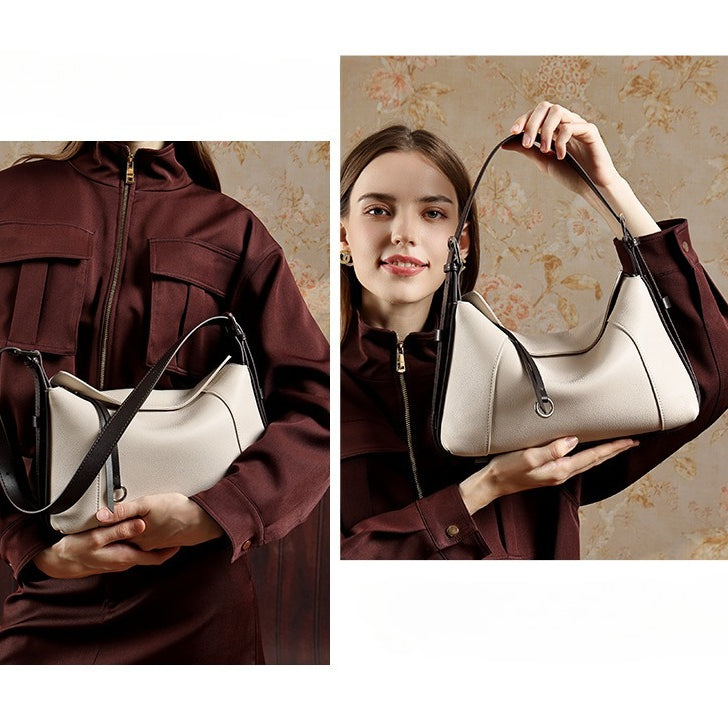 Women's Milled Cowhide Geometric Shoulder Bag with Ring Detail