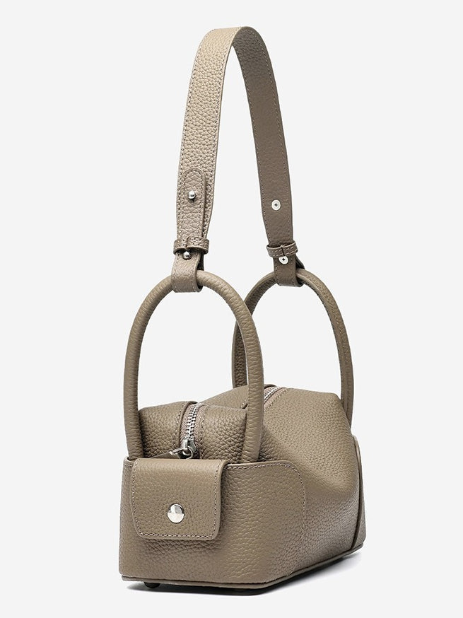 Women's Pebbled Cowhide Mini Boston Bag with Adjustable Strap