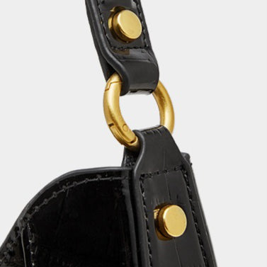 Women's Croc-Embossed Genuine Leather Hobo Bag with Detachable Pouch