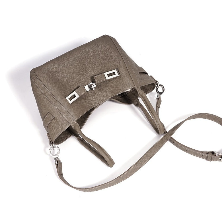 Women's Pebbled Cowhide Mini Bucket Bag with Detachable Pouch