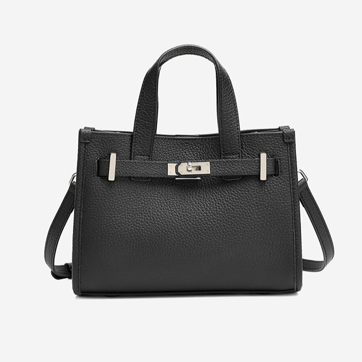 Women's Pebbled Cowhide Kelly Bag with Metal Turn-Lock