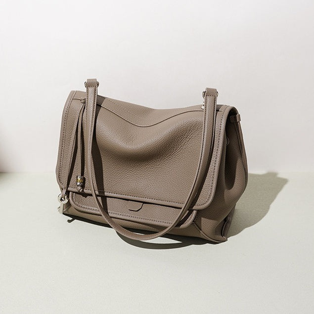 Women's Pebbled Cowhide Flap Messenger Bag with Adjustable Strap
